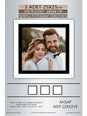 Tr Yhfoto 3 Adet 25X25 Çerçeve Beyaz Siyah Şeritli Fotoğraf Mdf Çerçeve Kare Çerçeve Renksiz