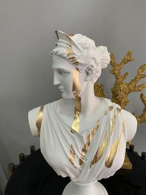 Tr Afrodit Büst Heykel Biblo Beyaz Gold Detaylı