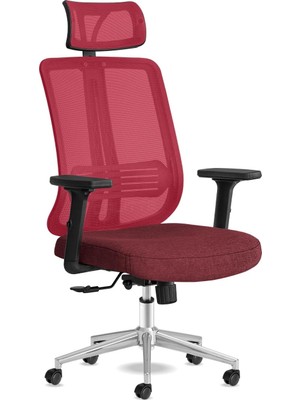 Tr Spark Ofis Sandalyesi Baş Destekli Fileli Sırt Ergonomik Çalışma Koltuğu (Kırmızı)