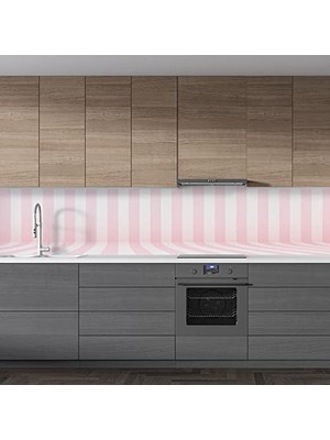 Trendexa 3D Pembe 60 x 200 Mutfak Tezgah Arası Folyo Fayans Kaplama Folyosu Çizgiler