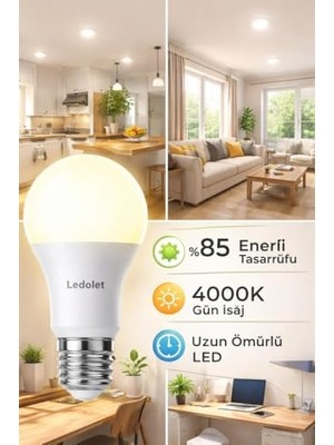 Trendexa 9W (60W) LED Ampul E27 4000K Gün Işığı Yüksek Enerji Tasarruflu Lamba