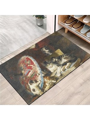 Trendexa Sanat ve Kediler Desenli Kapı Önü Paspası, Ev, Ofis ve Dış Mekân Kullanımı, 45X65