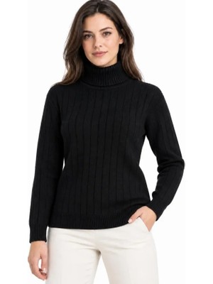 Alyn Wear Balıkçı Yaka Tam Boğazlı Kalın Fitilli Regular Fit Triko Kazak - Siyah