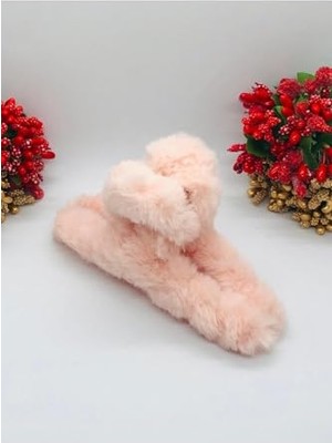 Trendexa Toz Pembe Yumuşak Tüylü Peluş Kıskançlı Mandal Toka, Tek Ebat