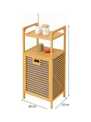 Trendexa Bambu Çamaşır Sepeti Raflı ve Banyo Rafı 40X30X95 cm