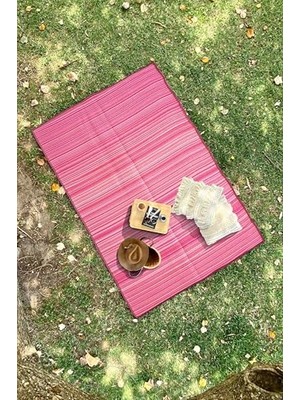 Trendexa Mat, Katlanabilir Pembe Plaj Kamp Piknik Bahçe Balkon Teras Hasır Halı Savan Kilim Karavan Halısı