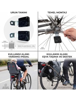 Trendexa Bisiklet Arka Ayak Basamak 2'li Set; Metal Gövde | Kaymaz Kauçuk Ped, Hızlı Montaj