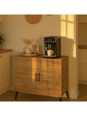 Trendexa Kahve Köşesi Dolabı (Derinlik 47 Cm) Çok Amaçlı Dolap Raflı Mutfak Dolabı BKDM005 (Atlantik Çam, 80 Cm)