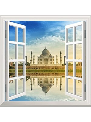 Trendexa Taç Mahal Temalı Pencere Poster Duvar Kağıdı Yapışkanlı Sticker