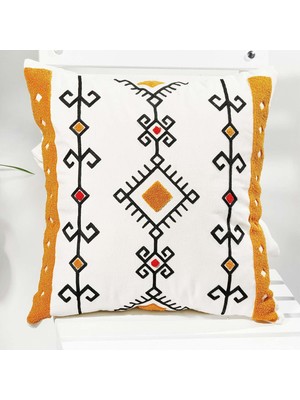 Tr Geleneksel Tarzı Punch Nakışlı Kırlent Kılıfı – 45X45 Cm, Beyaz Kumaş, Dekoratif Yast�