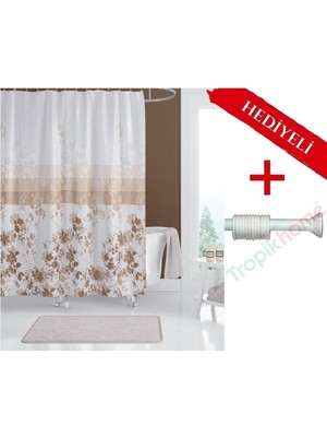 Tr Tropik Home Çiçekli Banyo Perdesi Askı Hediyeli 180X200CM Tek Kanat Duş Perdesi, Renkli Banyo