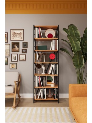 Tr Asra Trend Petra Desen METALK01 6 Raflı Metal Kitaplık 55 cm Endüstriyel Modern Dekoratif Raf