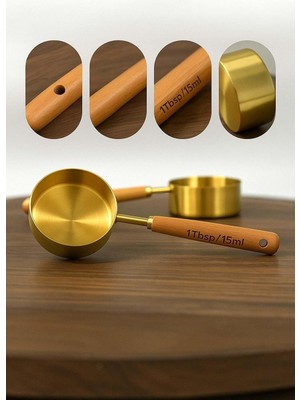 Tr Gold Paslanmaz Çelik Ölçü Kaşığı 15 ml Ahşap Saplı Premium Kalite Ölçü Kaşık