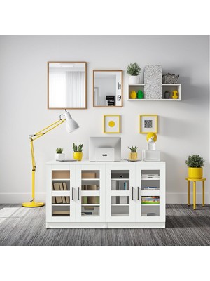 Tr DSD204-C-BEYAZ 4 Kapaklı Camlı Dosya Dolabı