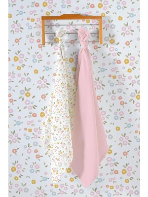 Tr Çok Amaçlı Bebek Müslin Örtüsü 2'li Set 75X75 cm Çiçek DESENLI%100 Pamuk