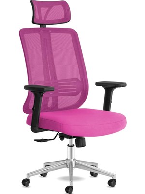 Tr Spark Ofis Sandalyesi Baş Destekli Fileli Sırt Ergonomik Çalışma Koltuğu (Pembe)
