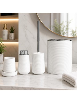 Tr Akrilik Banyo Seti 5 Parça, Çöp Kovası, Tuvalet Fırçası, Sıvı Sabunluk, Diş Fırçalık
