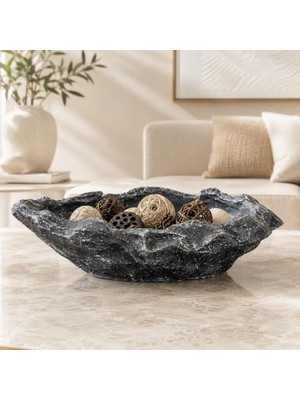 Trendexa 30 cm El Yapımı Beton Kase, Gri Siyah Taş Dokulu Dekor