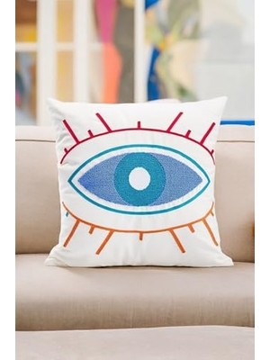 Trendexa Bohem Punch Nakışlı Dekoratif Kırlent Kılıfı 45X45, Modern Beyaz 21