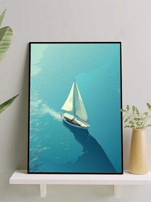 Trendexa Sailing Serenity Yelken Huzuru Dijital Sanat Deniz Manzaralı Çerçeveli Tablo Çerçeveli Poster