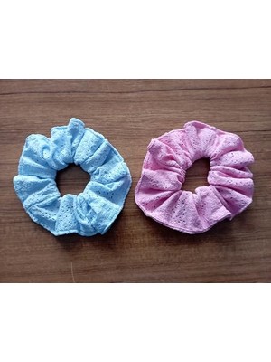 Trendexa Mavi ve Pembe Dantel Desenli Büyük Boy Lastik Toka, 2'li Set