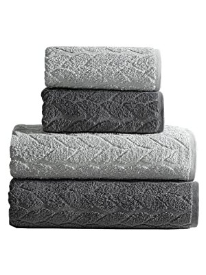 Trendexa Sarmaşık Çift Renk Banyo Havlusu, 4'lü Paket 2 Parça (70X140), 2 Parça (50X90) Yumuşak ve Emici, Kaliteli Günlük Kullanıma UYGUN%100 Pamuk Havlu (Antrasit-Gri)