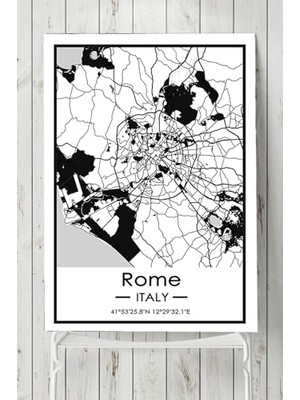 Trendexa PSTER18637 Italya Roma Harita Dekoratif Tasarım Kanvas Tablo 40 x 60