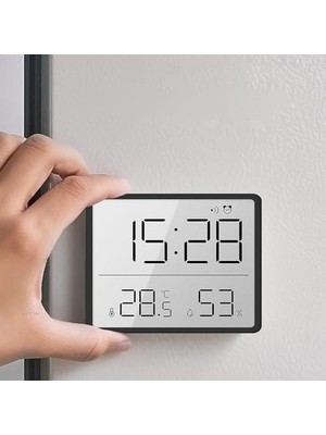 Trendexa Saat, Mıknatıslı LCD Dijital Ekran 9x7 cm Pilli Mini Alarm Saat Nem Göstergesi Sıcaklık Ölçer