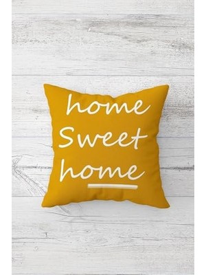 Trendexa Sweet Home Home Çift Tarafı Baskılı Gizli Fermuarlı Yastık Kılıfı Kırlent Koltuk Yastık Kılıfı, Hardal 45 x 45