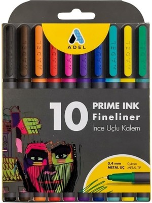 Tr 10 Renk Klasik Fineliner Kalem, 0,4 mm Metal Uç