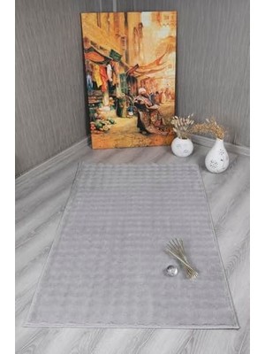 Trendexa Dekoratif Bubble Uzun Tüylü Yumuşak Puffy Peluş Kaymaz Yıkanabilir Salon Koridor Halısı Yolluk Gri 80 x 150