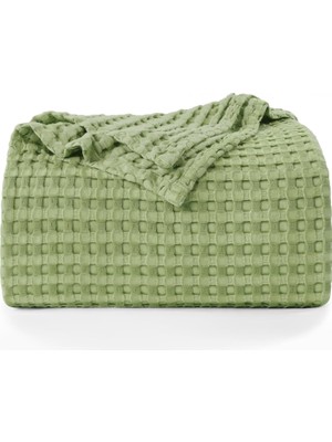 Tr %100 Pamuk Waffle Desen Yeşil Çift Kişilik Pike Yatak Örtüsü 200X230 Çok Amaçlı Örtü