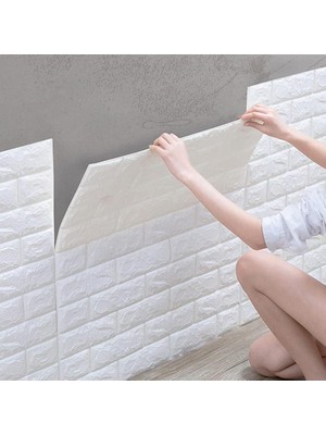 Tr Kendinden Yapışkanlı Estetik 3D Boyut Duvar Kağıdı Paneli Beyaz (Beyaz)