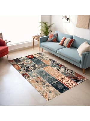Trendexa Patchwork Şönil Kaymaz Doğal Pamuk Tabanlı, Yıkanabilir Antibakteriyel Çevre Dostu Salon Halısı 120X180