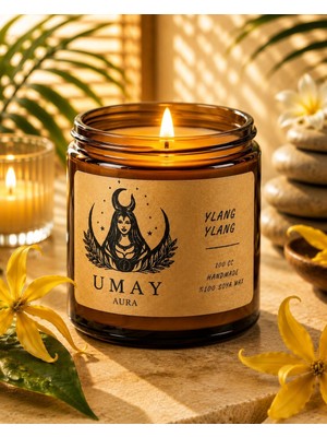 Tr Ylang Ylang Kokulu Mum -%100 Doğal Soya Wax Amber Kavanoz Aromaterapi Mum - 100 cc