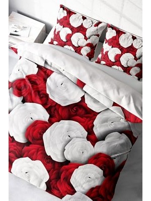 Trendexa %100 Pamuk Saten Çift Kişilik Nevresim Takımı White & Red MONOHOME38243