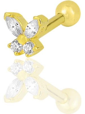Trendexa Gümüş Altın Yaldızlı Baget Taşlı Kelebek Modeli Tragus Helix Piercing Küpe [barcode]
