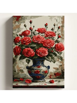Trendexa 40X50 cm Çıtalı Kırmızı Gül Vazo Temalı Sayılarla Boyama Kiti