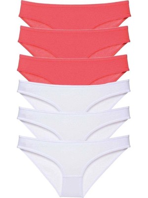 Pileli Store 6 Adet Eko Set Likralı Kadın Slip Külot Fuşya Beyaz