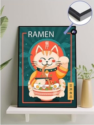 Trendexa (PSTER319) Ramen Cat Kedi Manga Anime Çerçeveli Tablo, Çerçeveli Poster 40 x 50