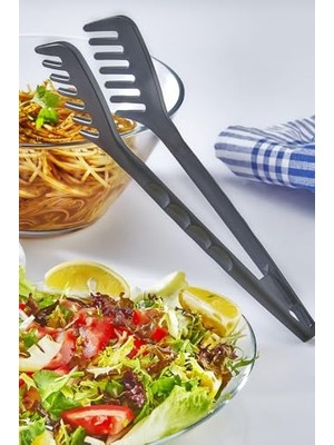 Trendexa Siyah Sert Plastik Makarna ve Salata Servis Maşası, Yüksek Isıya Dayanıklı