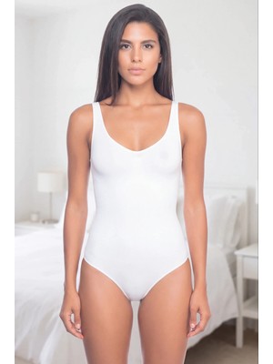 Nemere Premium Beyaz Rengi Kadın Korse Body Kalın Askılı