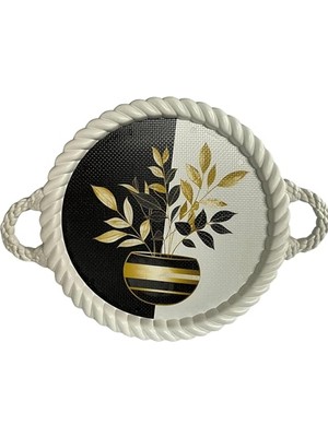 Trendexa Lüks Dekoratif Plastik Tepsi, Bukleli Çerçeve, 35 x 35, Vazoda Çiçek Desenli