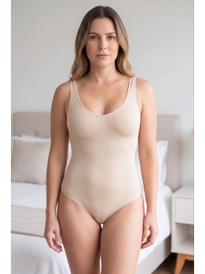 Nemere Premium Ten Rengi Kadın Korse Body Kalın Askılı