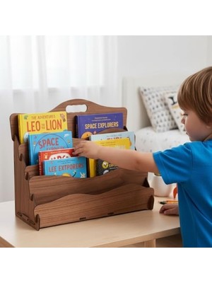 Trendexa Carry Montessori 4 Raflı Dalgalı Ahşap Mini Kitaplık -Çocuk Odası Kitaplık; Çocuk Kitaplığı, Bebek & Çocuk Odası Için Mini Kitaplık- Çocukların Kolay Erişebileceği Kitaplık -(Ceviz)