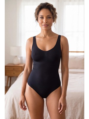 Nemere Premium Siyah Rengi Kadın Korse Body Kalın Askılı