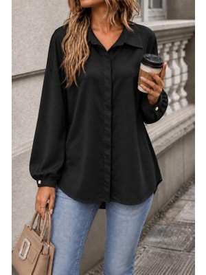 Defy Moda Kadın Siyah Oversize Gömlek