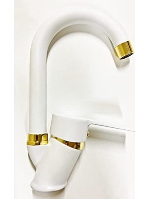 Trendexa Beyaz Gold Banyo Lavabo Musluğu Bataryası, Çift Su Girişli