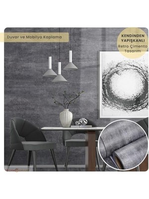 Trendexa Antrasit Dokulu Çimento Görünümlü Kendinden Yapışkanlı Duvar Kağıdı, 60 CM×500 cm