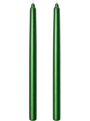 Trendexa 2'li Metalik Yeşil Şamdan Mum Seti 25 Cm; Dekoratif Ince Şamdan Mum, Kokusuz Parafin Wax, %100 Pamuk Fitil, El Döküm, Uzun Süre Yanma (~10 Saat), Sofra, Davet, Nişan, Düğün ve Ev Dekorasyonu